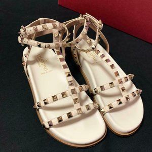 Valentino Honda Ankle Flat Sandals Ivory 35